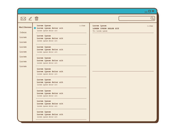 Vector retro chat windows with speech bubbles and user icon. Nostalgic UI. Retro vaporwave computer interface. Chat template. Set of the colorful and neon designs. Vector flat illustration. Vector retro email application web page design template. Window with online mail letters. Nostalgic UI. Retro vaporwave computer interface. Vector flat illustration windows folder icon stock illustrations
