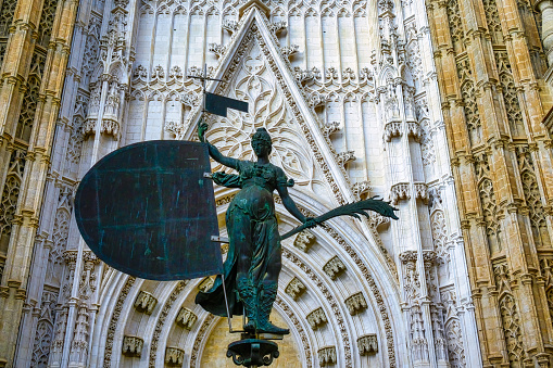 Medieval architecture detail in the Cathedral of Saint Mary of the See (Spanish: Catedral de Santa María de la Sede)in Seville, Spain