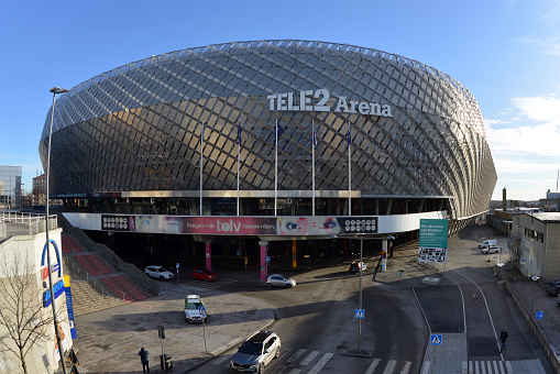 Multipurpose Tele 2 Arena on a sunny day in Stockholm, Sweden
