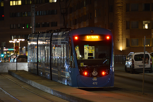 Public transportation, Stockholm Tram at night in Stockholm, Sweden