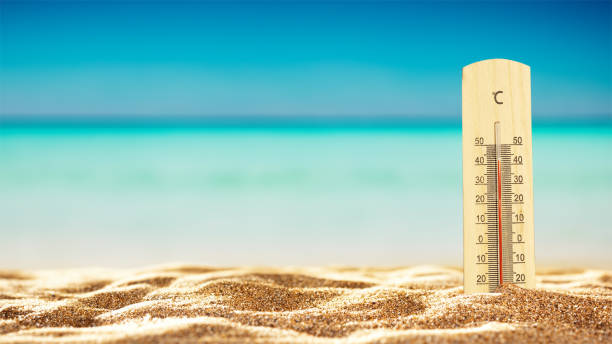 istock Summer thermometer on the beach and empty space for your decoration. 1527709043