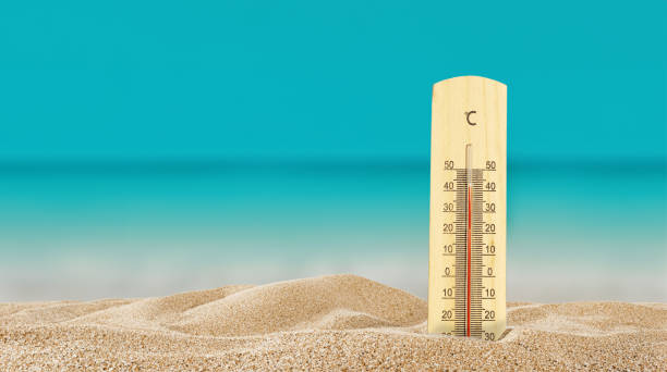 istock Summer thermometer on the beach and empty space for your decoration. 1527709565