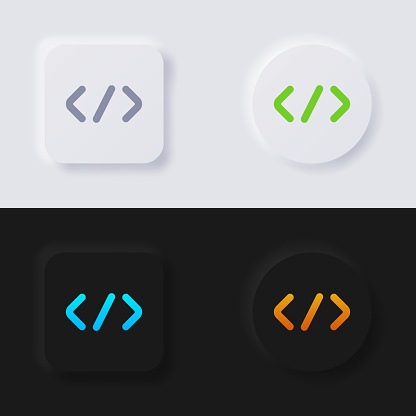 Self-closing tag icon set, Multicolor neumorphism button soft UI Design for Web design, Application UI and more, Button, Vector.