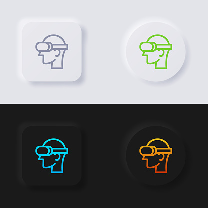 VR Glasses Wearer button icon set, Multicolor neumorphism button soft UI Design for Web design, Application UI and more, Button, Vector.