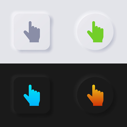 Finger touch button icon set, Multicolor neumorphism button soft UI Design for Web design, Application UI and more, Button, Vector.