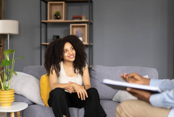 istock Young woman talking on a job interview 1527755979