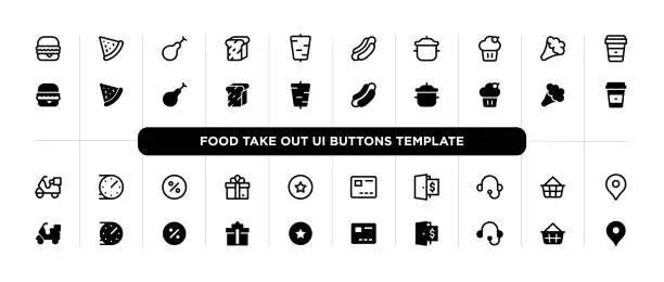 Vector illustration of Food take-out user interface buttons template