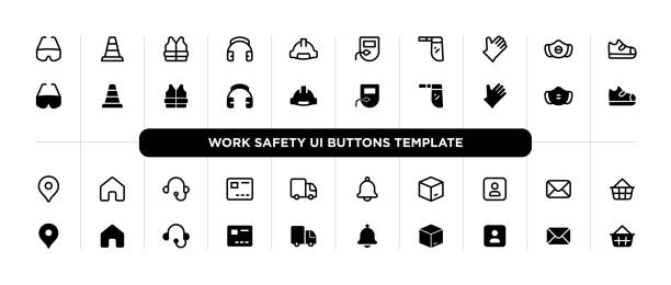 szablon przycisków interfejsu użytkownika w zakresie bezpieczeństwa pracy - conformity obedience safety construction stock illustrations