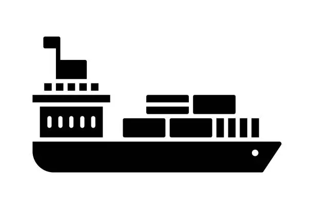 Vector illustration of Container Ship Black Line & Fill Vector Icon