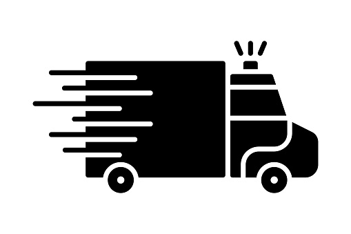 Ambulance black line and fill vector icon with clean lines and minimalist design, universally applicable across various industries and contexts. This is also part of an icon set.