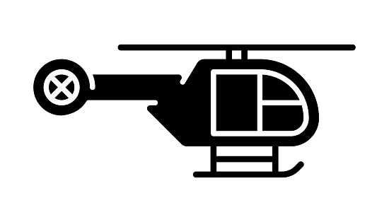 Helicopter black line and fill vector icon with clean lines and minimalist design, universally applicable across various industries and contexts. This is also part of an icon set.
