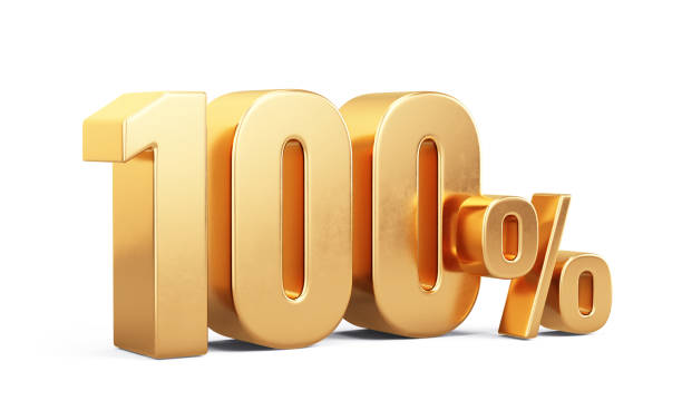 Gold one hundred percent isolated on white. Hundred 100% concept. 3d rendering