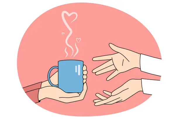 Vector illustration of People sharing cup of tea with friend