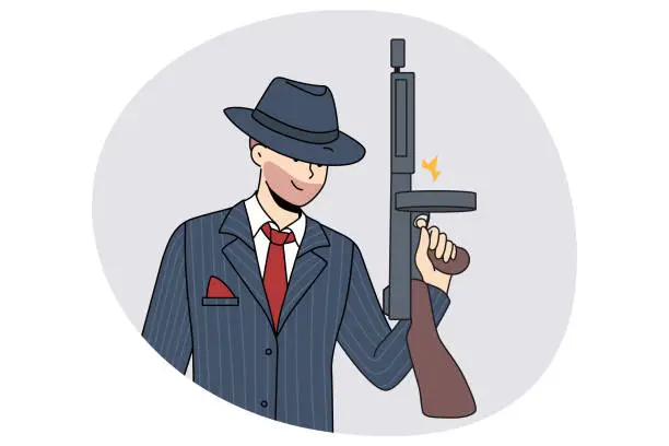Vector illustration of Male gangster with gun in hands