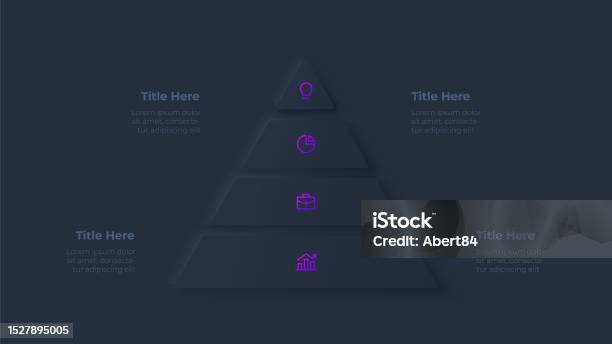 Dark Data Pyramid Dark Neumorphic Infographic Pyramid Business Data Visualization With 4 ...