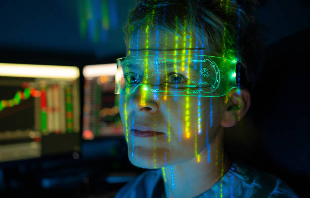 istock Futuristic smart glasses on woman 1527918349