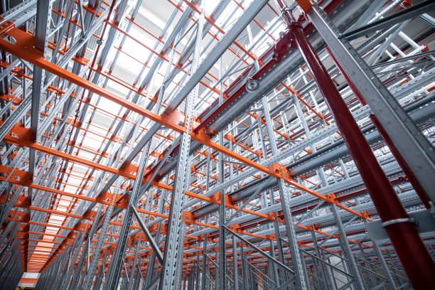 istock Warehouse or storage and shelves. Industrial background. 1527923606