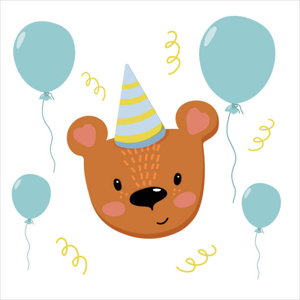 귀여운 웃는 곰 축하, 아기 쇼, 생일, 휴일 초대장, 디자인 - anniversary card birthday card cheerful affectionate stock illustrations