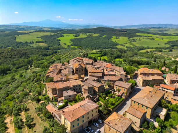 istock Castelmuzio Tuscan town from drone 1528006325