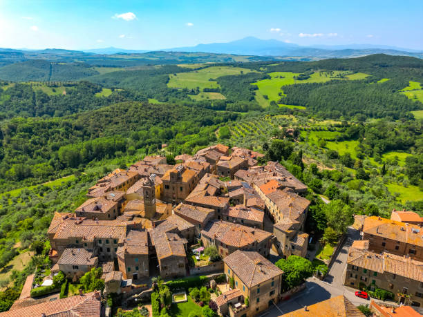 istock Castelmuzio Tuscan town from drone 1528006335