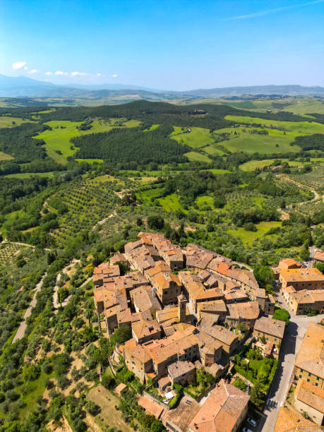istock Castelmuzio Tuscan town from drone 1528006518