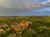 Pienza Tuscan town from drone