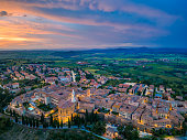 Pienza Tuscan town from drone at dusk