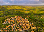 Pienza Tuscan town from drone