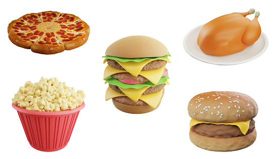 Fast food clipart element ,3D render junk food concept icon set isolated on white background 2