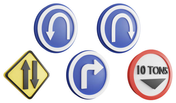 istock Road sign side view clipart element ,3D render traffic sign concept icon set isolated on white background 1528038598