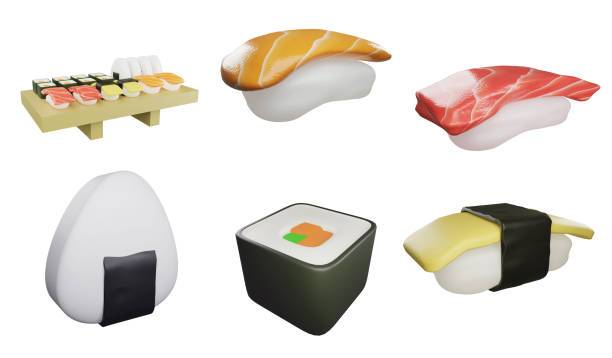 Sushi clipart element ,3D render japanese food concept icon set isolated on white background