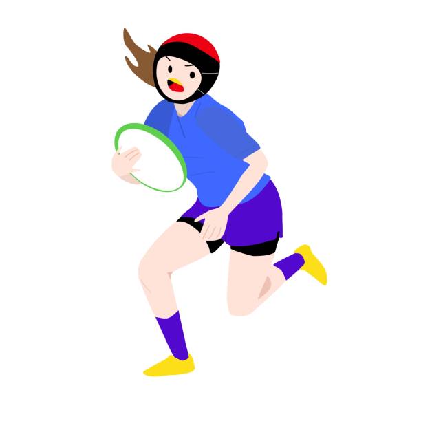 dziewczyna biegająca z piłką do rugby - girl power powiedzenie angielskie ilustracje stock illustrations