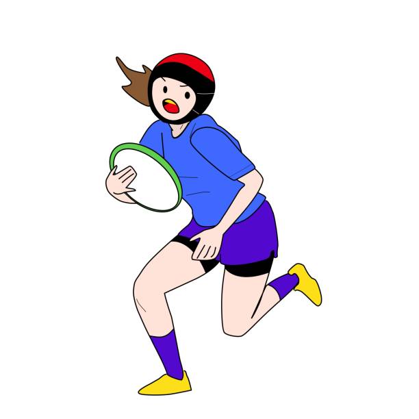 dziewczyna biegająca z piłką do rugby - girl power powiedzenie angielskie ilustracje stock illustrations