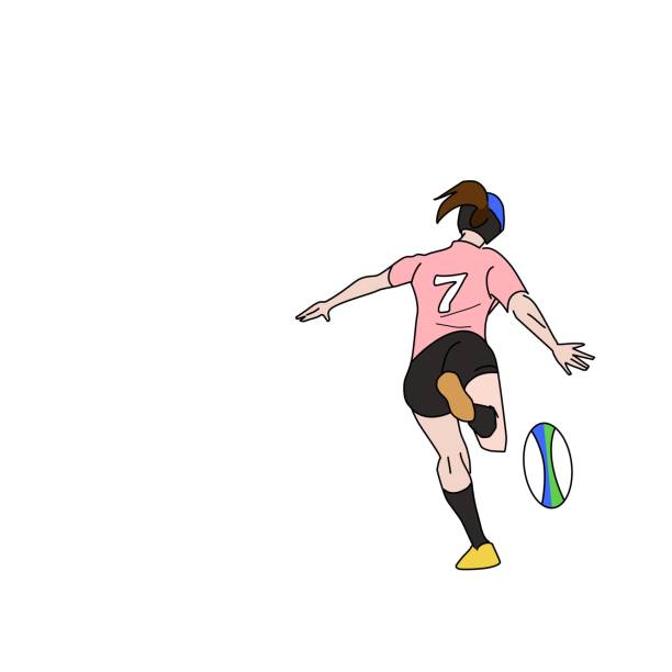 illustrations, cliparts, dessins animés et icônes de une femme tapant dans un ballon de rugby - women young women white background eastern europe