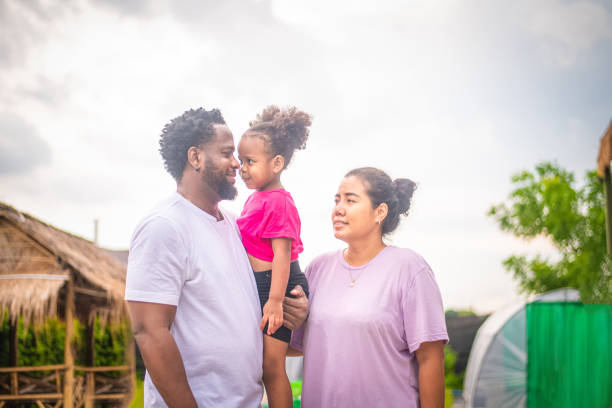 Family happy concept, Happy family father mother daughter, African American Happy family.