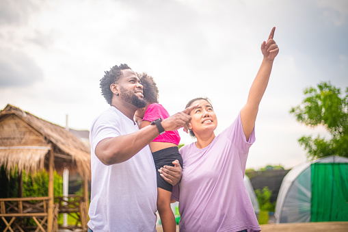 Family happy concept, Happy family father mother daughter, African American Happy family.