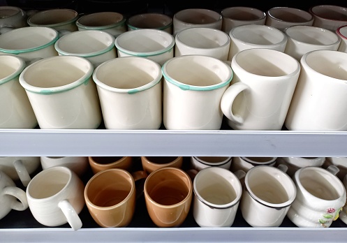 ceramic cups on display in the supermarket