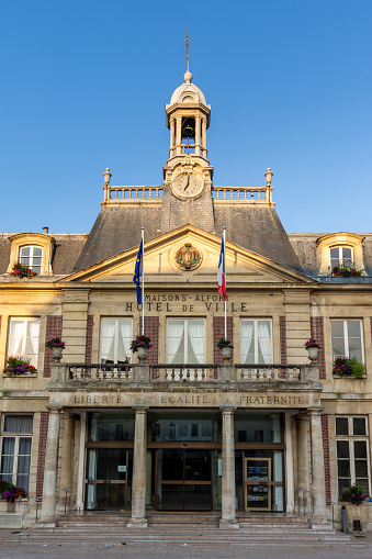 Maisons-Alfort, France - July 9, 2023: Exterior view of the town hall of Maisons-Alfort, France. Maisons-Alfort is a city located in the Val-de-Marne department in the Île-de-France region, south-east of Paris