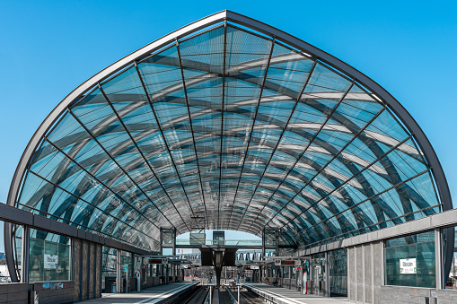 Bordeaux, France - June 13, 2017: Platforms of main railway station (Gare SNCF) of Bordeaux city, Bordeaux-Saint-Jean. The current station building opened in 1898