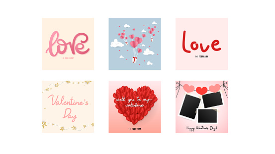 Set card Valentine's Day with Love handwriting and cloud on pink background , Flat Modern design