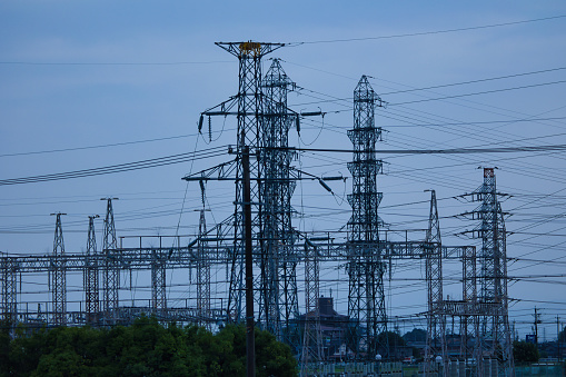 A lot of high-voltage towers like a mesh
