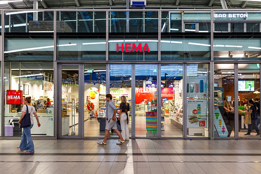 Utrecht, the Netherlands - July 8th, 2023: HEMA store at Utrecht Central Station. Netherlands-2023
