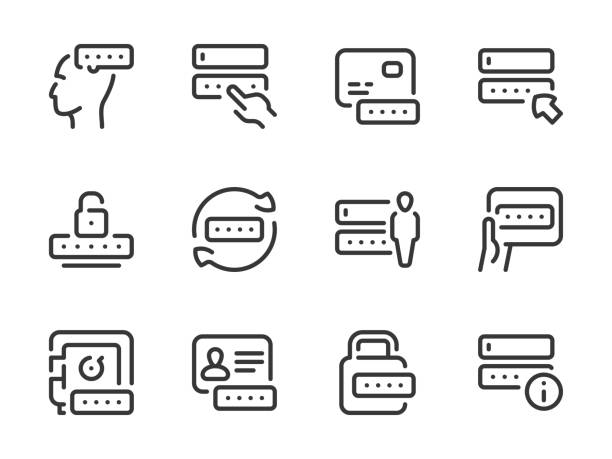 Password, Pass code and Login outline icon set. Password and Entry vector line icons. Pass code and Login outline icon set. Change password, Create a code, Account access, Profile login, Personal cipher and more. number counter stock illustrations