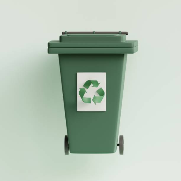 istock Recycle bin with recycling symbol. Green garbage can. 3d render illustration. 1528231721