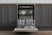 Front View Of Open Dishwasher