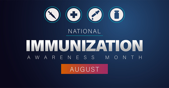 National immunization awareness month modern vector banner. Vaccination and protection against diseases education observed in August.