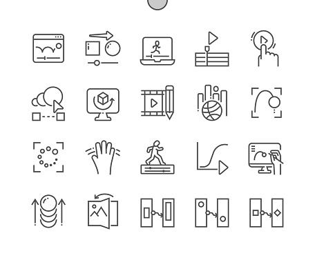 Animation. Motion design. New page. Scale, position, rotation. Pixel Perfect Vector Thin Line Icons. Simple Minimal Pictogram