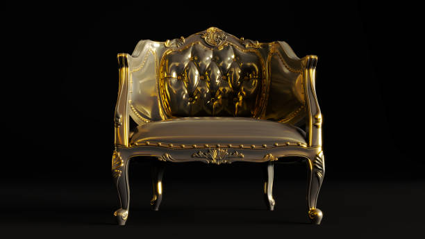 istock gold retro sofa isolated on dark background, golden armchaire 1528320567