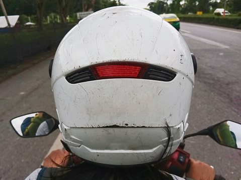 Motorcycle helmet crashed and scratch back side