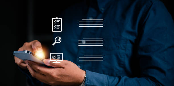 istock touching smartphone at checklist contract document for inspection and approval check mark management 1528359402
